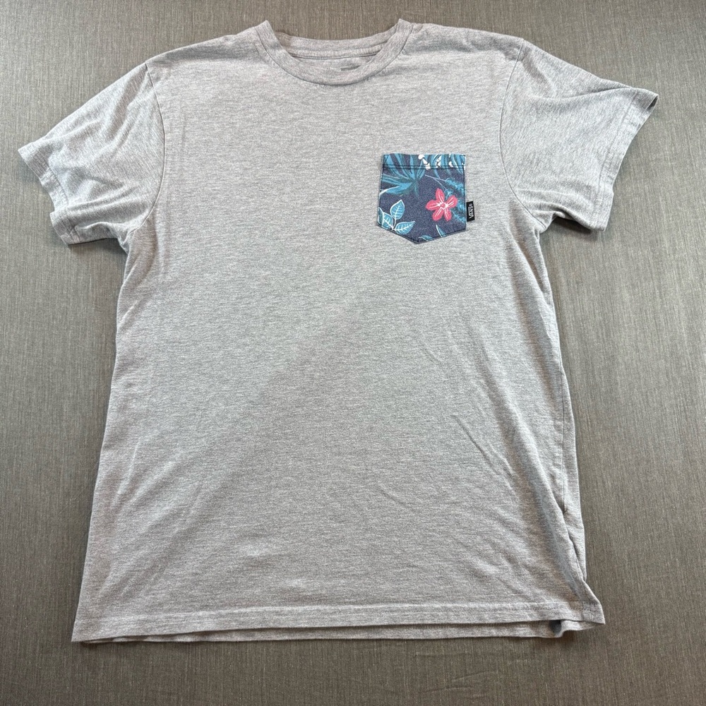 VANS Mens Short Sleeve Gray T SHIRT SIZE M - MEDIUM - front pocket Floral